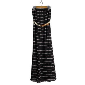 Ya Los Angeles Women's Strapless Striped Maxi Belted Dress